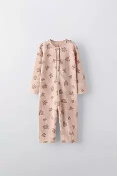 Комбинезон из вафельной трикотажной трикотажной ткани с цветочным принтом ZARA, розовый