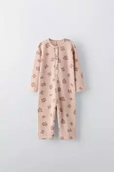 Комбинезон из вафельной трикотажной трикотажной ткани с цветочным принтом ZARA, розовый