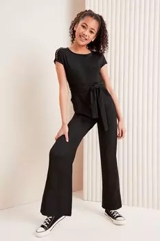 Комбинезон из жатого джерси с круглым вырезом и отделкой (5–16 лет) Lipsy, черный