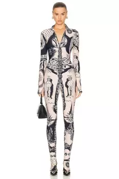 Комбинезон Jean Paul Gaultier Printed Heraldique Long Sleeve High Neck, цвет Nude & Navy