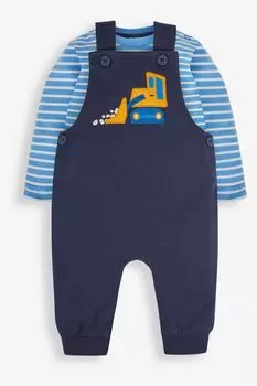 Комбинезон JoJo Maman Bb с аппликацией в виде экскаватора и полосатым верхом Jojo Maman Bb, синий
