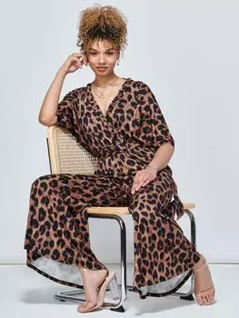 Комбинезон Jolie Moi Bianca с запахом спереди, коричневый с изображением животных