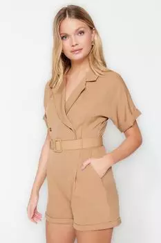 Комбинезон - Коричневый - Классический крой Trendyol, коричневый