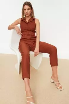 Комбинезон - Коричневый - Приталенный Trendyol, коричневый
