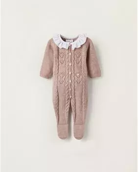 Комбинезон косой вязки для девочки с воротником с рюшами Zippy, розовый