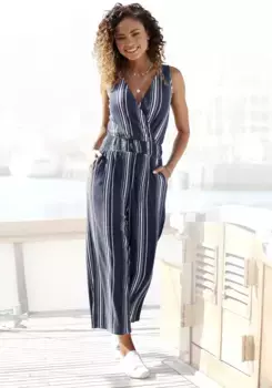 Комбинезон-кюлот LASCANA из структурированной ткани, летний комбинезон в полоску, цвет Marine-Wei-Gestreift