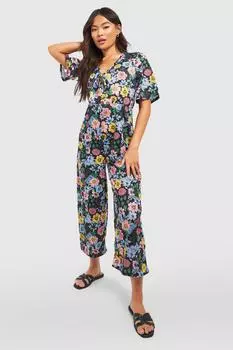 Комбинезон-кюлот с цветочным завязком Boohoo, черный