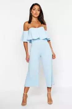 Комбинезон-кюлот с открытыми плечами и рубками Boohoo, синий