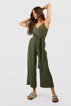 Комбинезон-кюлот с запахом Boohoo, хаки
