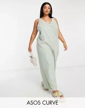 Комбинезон купро ASOS DESIGN Curve шалфейно-зеленого цвета с кольцом сзади