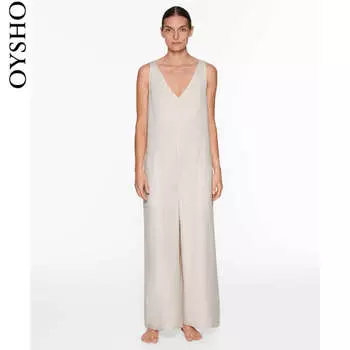 Комбинезон льняной Oysho, бежевый