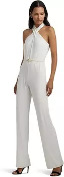 Комбинезон LAUREN Ralph Lauren Belted Jersey Halter Wide-Leg Jumpsuit, белый