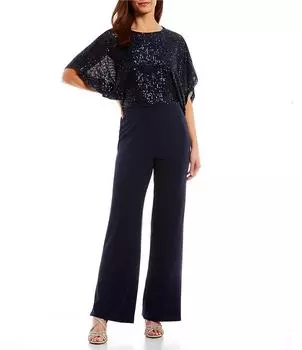 Комбинезон Marina с рукавами «летучая мышь» и разрезом на спине с пайетками, синий