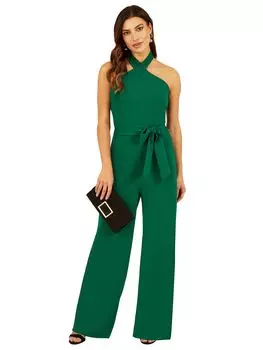 Комбинезон Mela London с перекрещенным воротником и вырезом через шею Yumi, зеленый