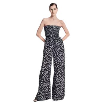 Комбинезон Michael Kors Smocked Floral Silk Georgette, черный/белый