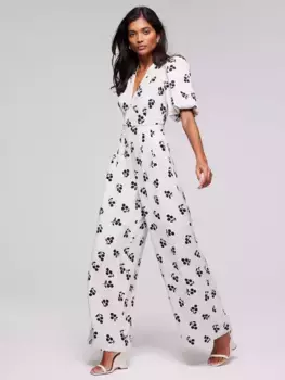 Комбинезон Mint Velvet Floral Print Puff Sleeve, цвет cream/black