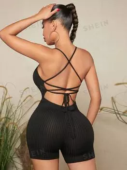 Комбинезон на бретельках Shein SXY рубчик, черный