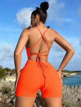 Комбинезон на бретельках Shein SXY с открытой спиной, оранжевый