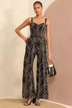 Комбинезон на бретелях с широкими штанинами и поясом Love & Roses, черный