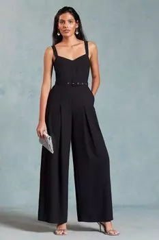 Комбинезон на бретелях с широкими штанинами и поясом Love & Roses, черный