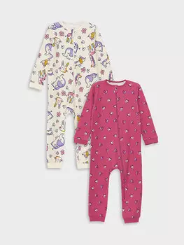 Комбинезон на молнии с круглым вырезом и длинными рукавами для маленьких девочек, комплект из 2 предметов LCW baby, кремовый принт