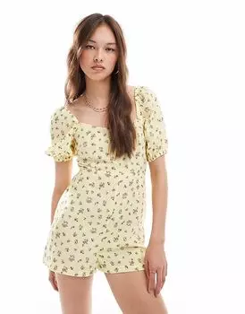 Комбинезон New Look с завязками на спине, желтого цвета с мелким цветочным узором