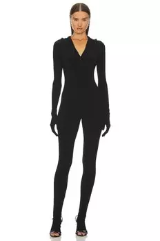 Комбинезон Norma Kamali Turtle Skull Cap Catsuit With Footie & Gloves, черный