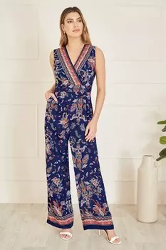 Комбинезон обертка с принтом пейсли и каймой Yumi, синий