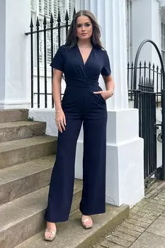 Комбинезон облегающего кроя с запахом Girl In Mind, синий