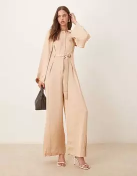 Комбинезон & Other Stories с поясом-хомутом и разрезами на рукавах бежевого цвета