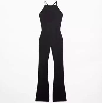 Комбинезон Oysho Comfortlux Open-Back Flare, черный