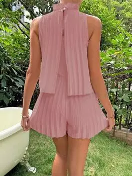 Комбинезон плиссированный Shein Priv с бретелькой, розовый