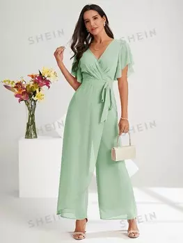Комбинезон плиссированный женский Shein Clasi с запахом, мятно-зеленый