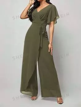 Комбинезон плиссированный женский Shein Clasi с запахом, зеленый