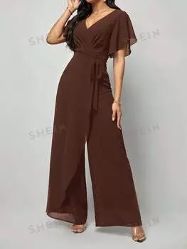 Комбинезон плиссированный женский Shein Clasi с запахом, кофейный