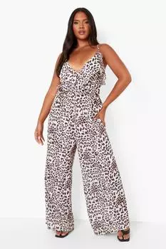 Комбинезон plus леопардовый с руфлями Boohoo, коричневый