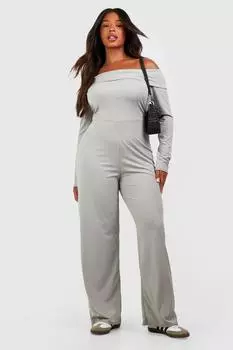 Комбинезон plus с открытыми плечами и широкими ногими Boohoo, серый