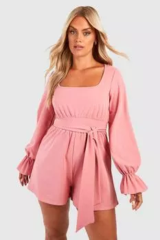 Комбинезон plus scuba креповый пояс с оборками и манжетами Boohoo, шалфей