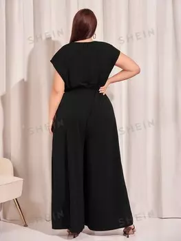 Комбинезон Priv, большие размеры, молния сзади, широкие штанины (пояс в комплект не входит) Shein, черный