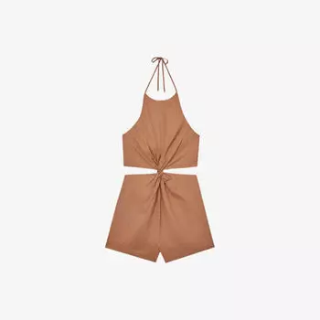 Комбинезон Reiss с запахом и вырезами из льна, коричневый