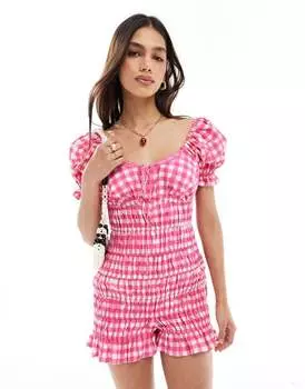 Комбинезон розового цвета с эластичным кружевом и бантом ASOS DESIGN