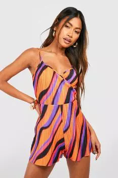 Комбинезон с абстрактным плиссом и запахом Boohoo, оранжевый