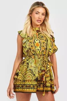 Комбинезон с абстрактными орушами и поясом Boohoo, желтый