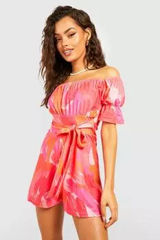 Комбинезон с абстрактными рукавами и завязкой на пояс Boohoo, розовый