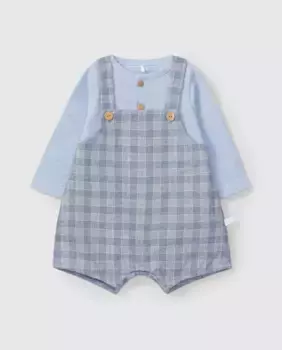 Комбинезон с эффектом 2-в-1 для мальчика в клетку и пике Laranjinha, синий