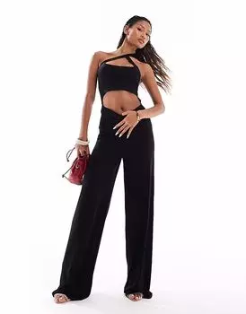 Комбинезон с асимметричными бретельками и вырезами ASOS DESIGN черного цвета