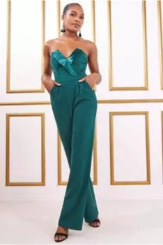 Комбинезон с атласным воротником и аквалангом Goddiva, зеленый