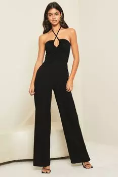 Комбинезон с бретелями и вырезами Lipsy, черный