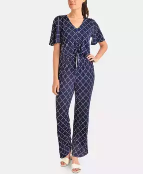 Комбинезон с цветочным принтом и завязками спереди NY Collection, синий