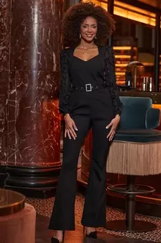 Комбинезон с цветочным принтом на рукавах Sosandar, черный